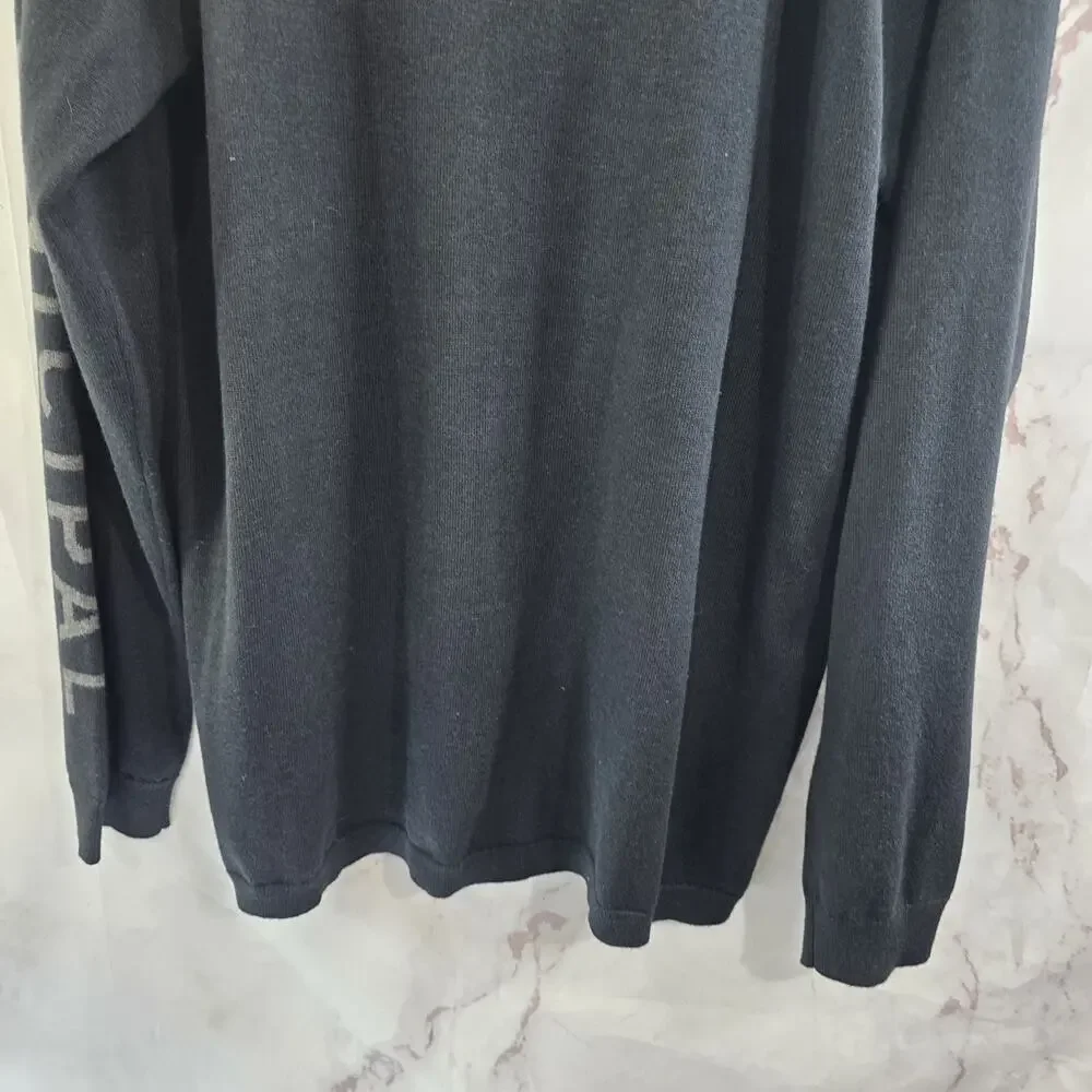 Municipal Sport Gear Sweater Mens Large Black Merino Wool Coolmax Spellout Crew